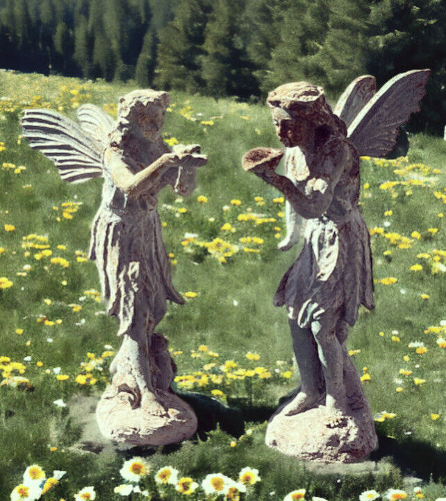 Statues. Pair Of Faries Cast Iron, Large In Size. We ship worldwide.