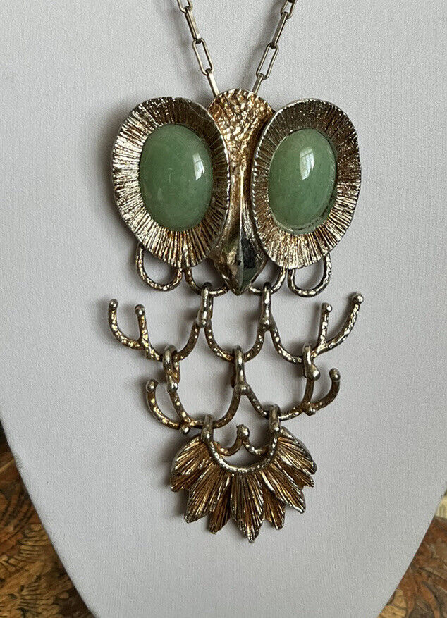 Vintage Erwin Pearl Owl Statement Pendant Necklace Silver 800 Chain