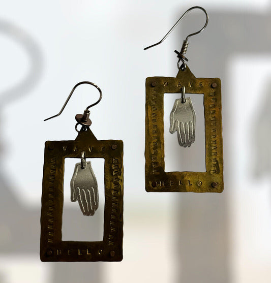 Vintage Copper Silver Tone Hand Wave Dangle Earrings