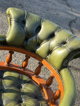 Captains Chair, Green Leather Buttoned Back  Swivel Desk Chair