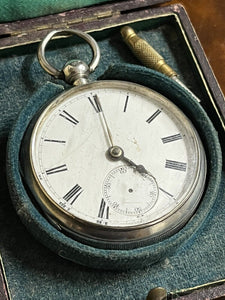Victorian Silver Pocket Watch In Box with Key. We Ship Worldwide.