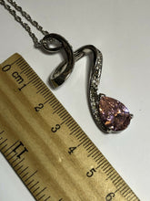 Vintage 1980s Rhodium Plated Pink Teardrop Crystal Necklace New Old Stock