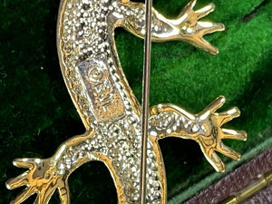 Vintage Gold Tone Diamanté Lizard Brooch