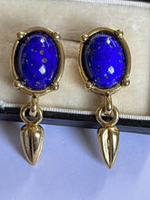 Vintage Gold Tone Faux Lapis Lazuli Drop Earrings