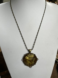 Vintage Dried Flower Thistle Diamanté Faceted Pendant Necklace