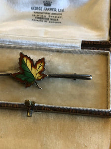 Vintage Silver Enamel Maple Leaf Bar Brooch