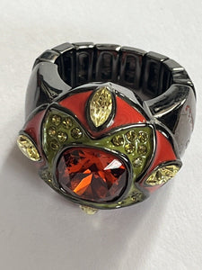 Vintage Designer Guess Orange Stone Gunmetal Ring