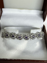 Vintage Rhodium Plated Purple Clear Diamanté Flowers Bracelet New Old Stock