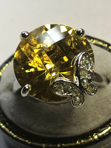 Vintage Rhodium Plated Butterfly Cubic Zirconia Statement Ring