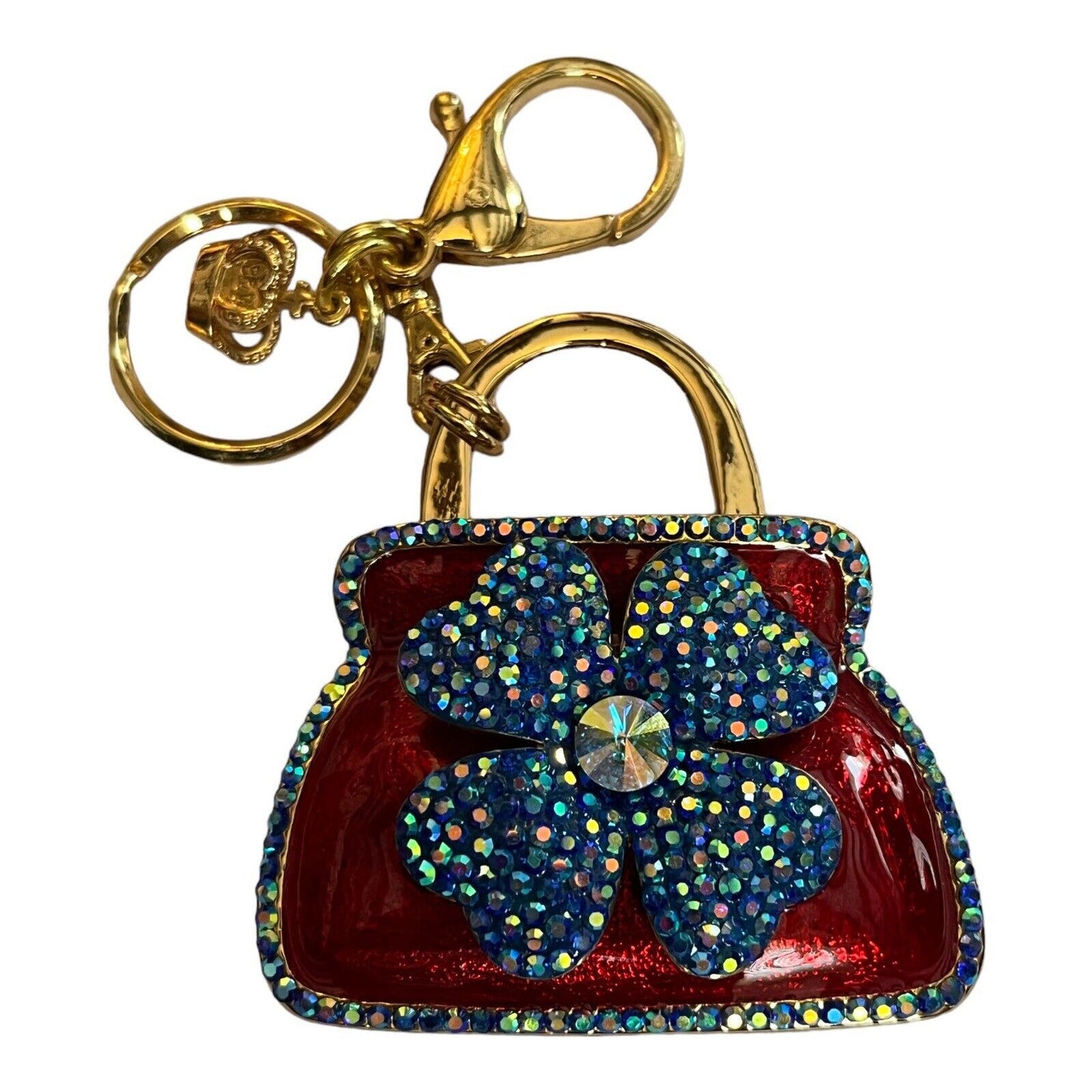 Butler And Wilson Large Red Enamel Blue Flower Handbag Keyring