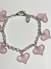 Vintage 1980s Rhodium Plated Pink Misty Hearts Bracelet