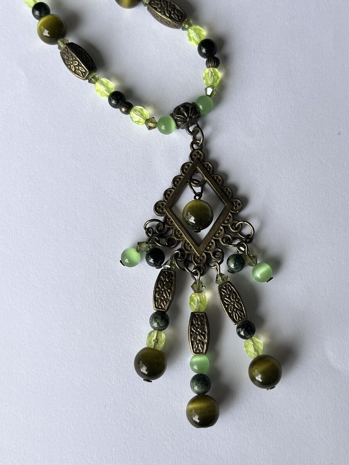 Vintage French Un Jour Ailleurs Green Beaded Necklace