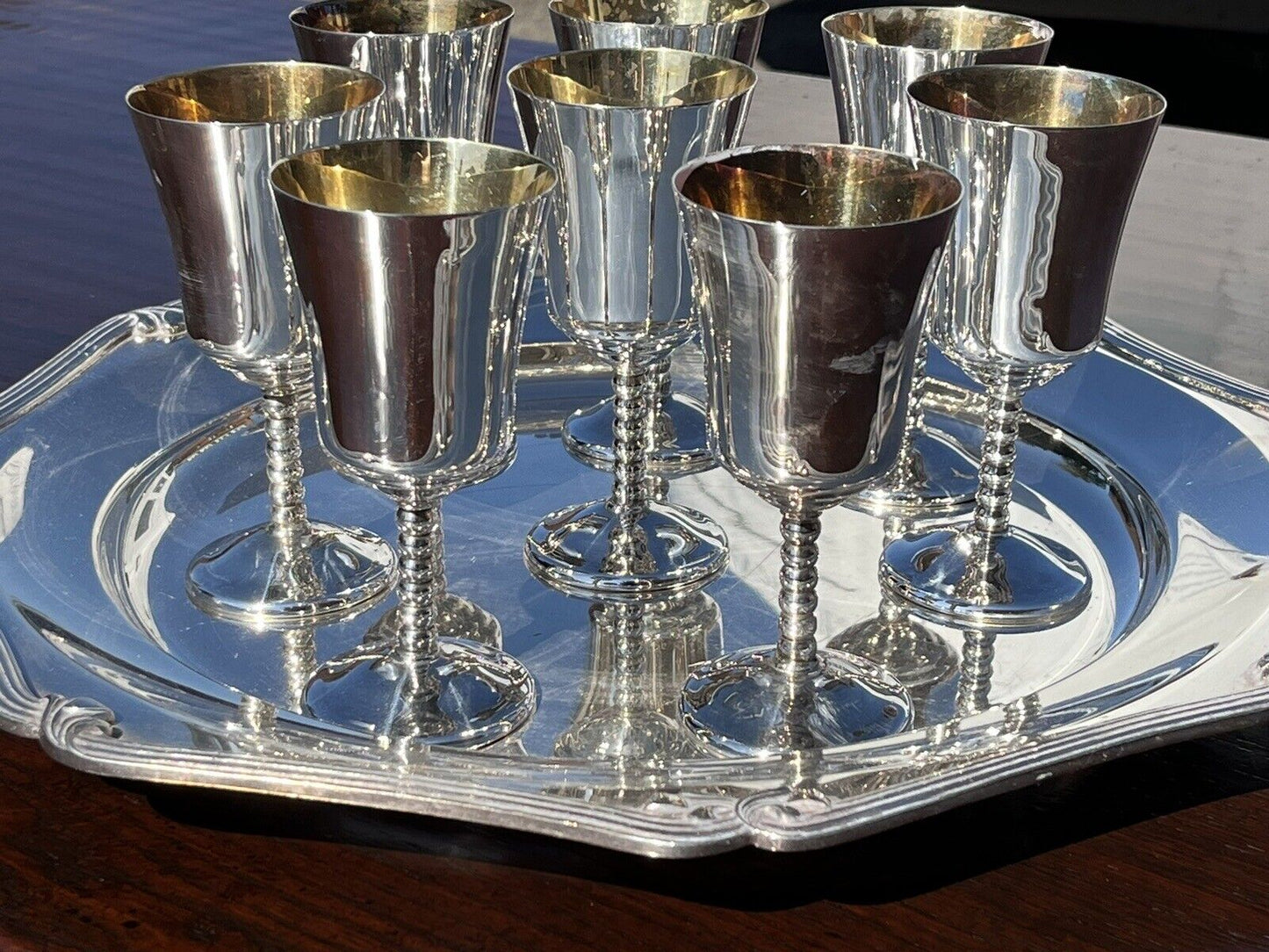 8 English Silver Plate Goblets & Silver Plate Tray