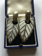 Vintage Gold Tone Mother Of Pearl Leaf Drop Pierced Earrings