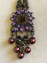 Vintage Purple Diamanté Faux Pearl Drop Necklace