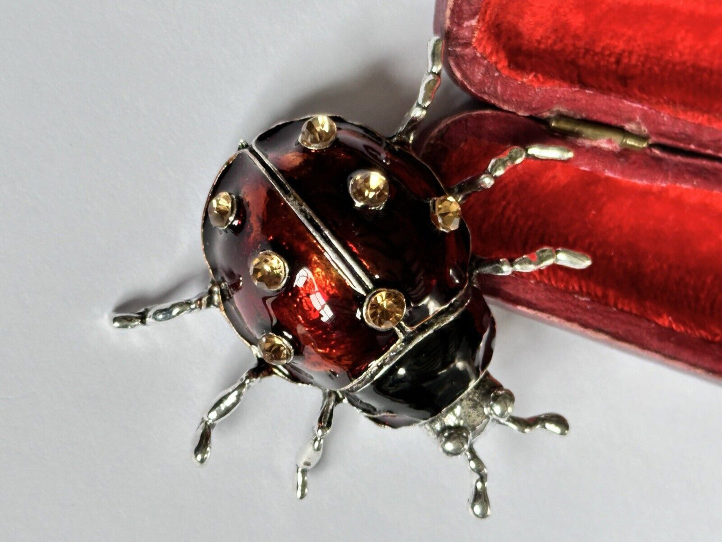 Vintage Red Enamel Diamanté Ladybird Ladybug Brooch