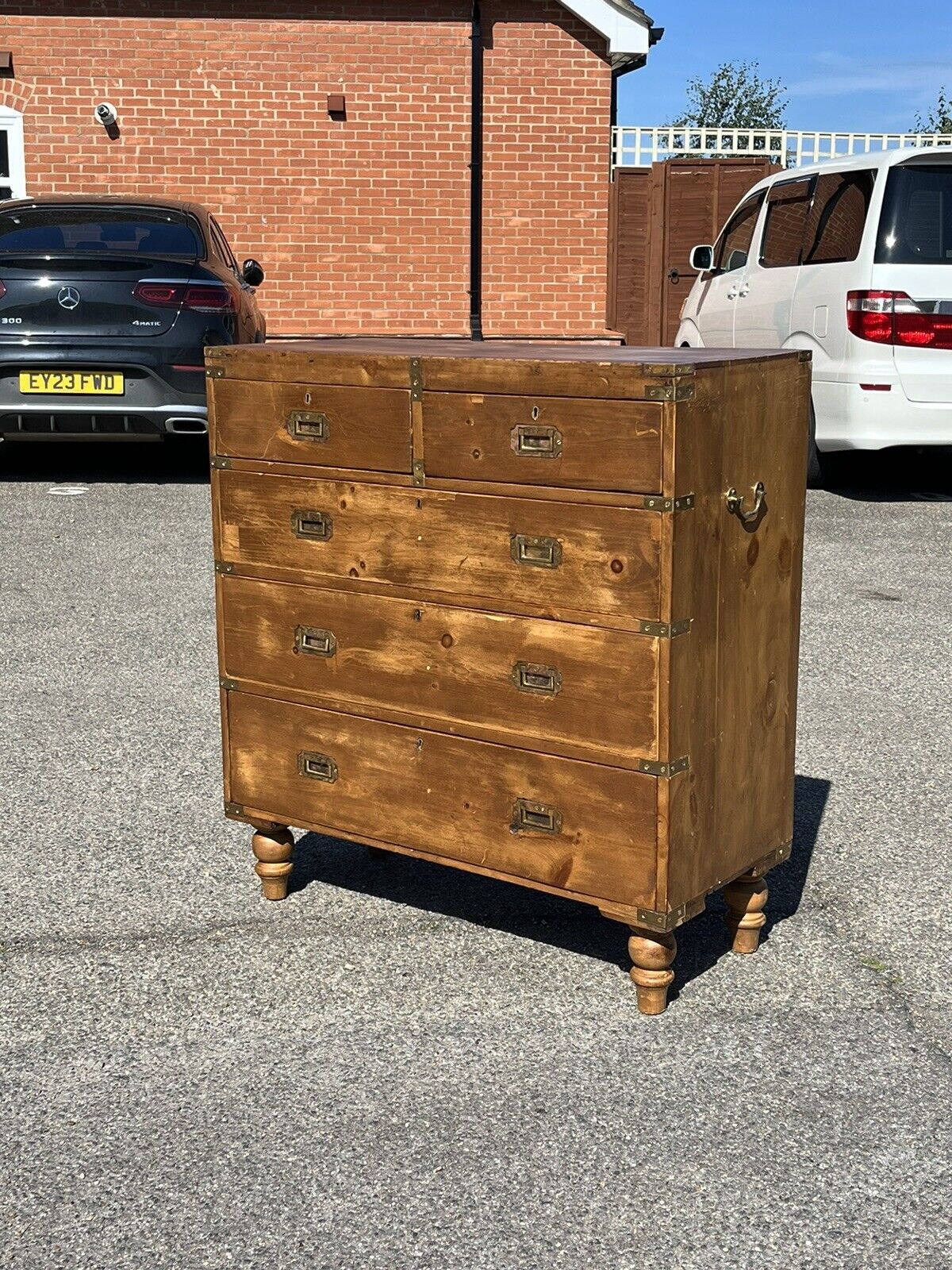Pine Campaign Style Chest. Military Chest. With Brass Handles & Brass Bound.