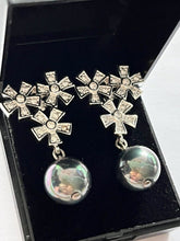 Vintage 1980s Rhodium Plated Crystal Flowers Drop Earrings New Old Stock Boxed