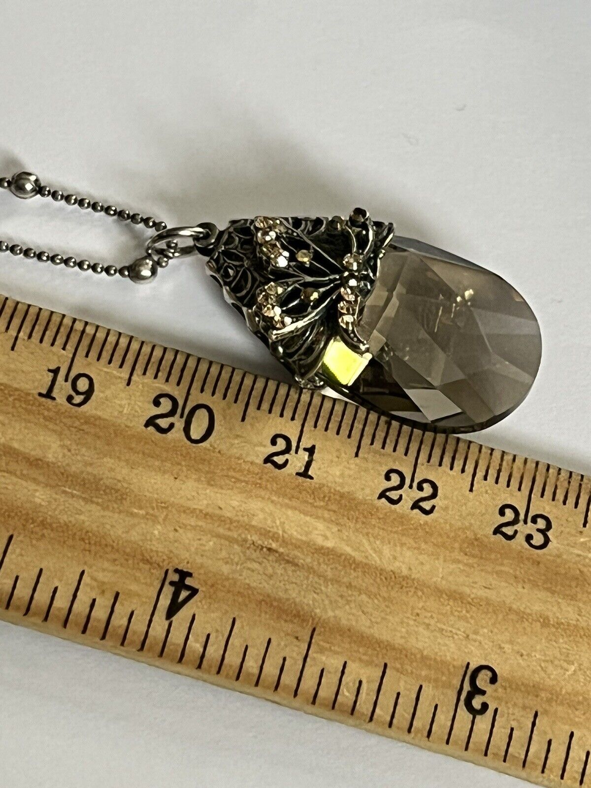 Vintage Designer Amaro Crystal Butterfly Balls On Chain Pendant Necklace