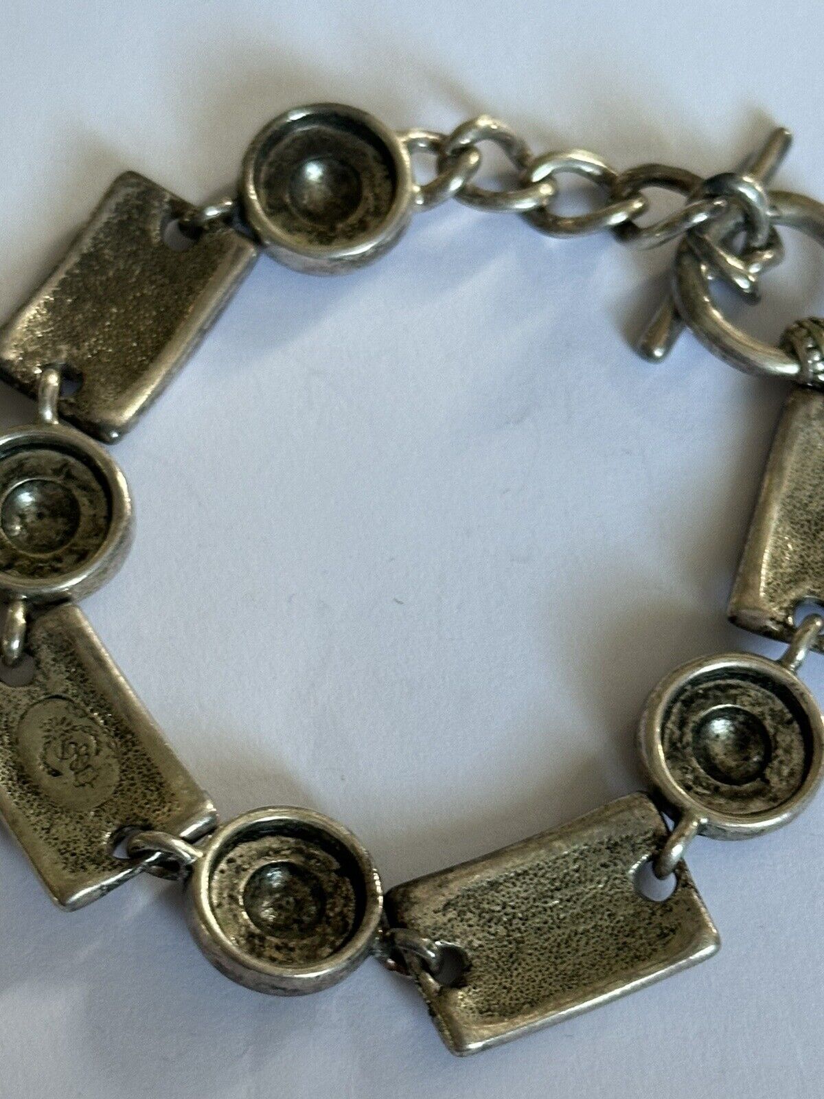 Vintage Silver Tone Etruscan Bracelet Safety Chain