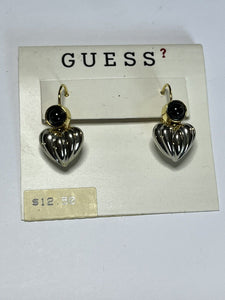 Vintage Guess Gold Silver Tone Heart Drop Earrings