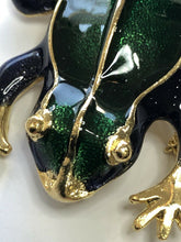 Vintage Gold Tone Green Blue Enamel Statement Frog Brooch