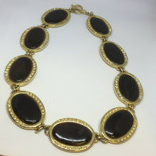 Vintage Necklace Black Brown Gold Tone Diamanté Statement