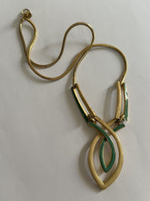 Vintage Green Enamel Cream Gold Tone Necklace