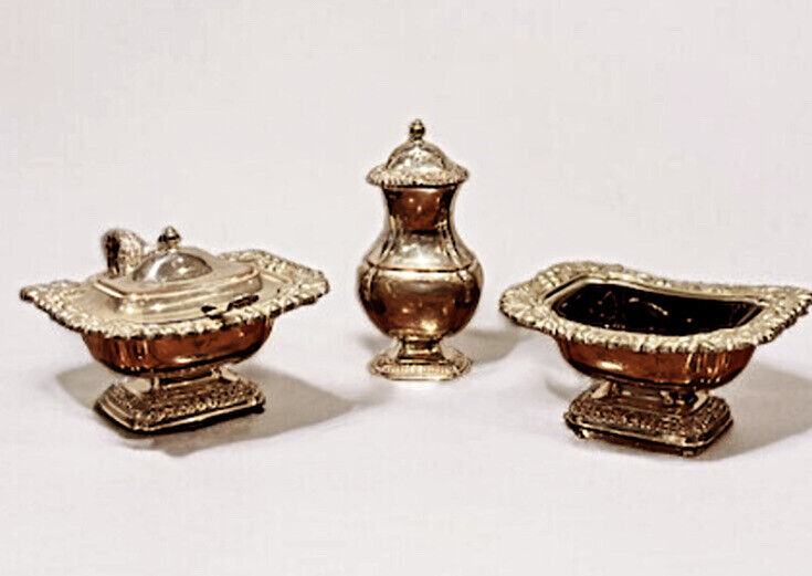 Silver Plate Salt, Sauce & Pepper.