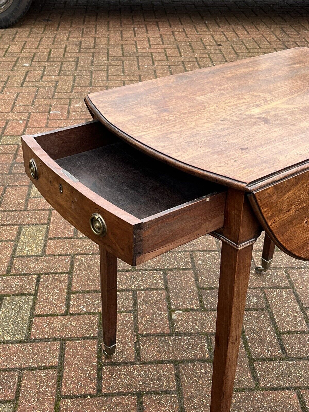 Antique Mahogany Sofa/Side Table. With Drawer, Fold Out Flaps