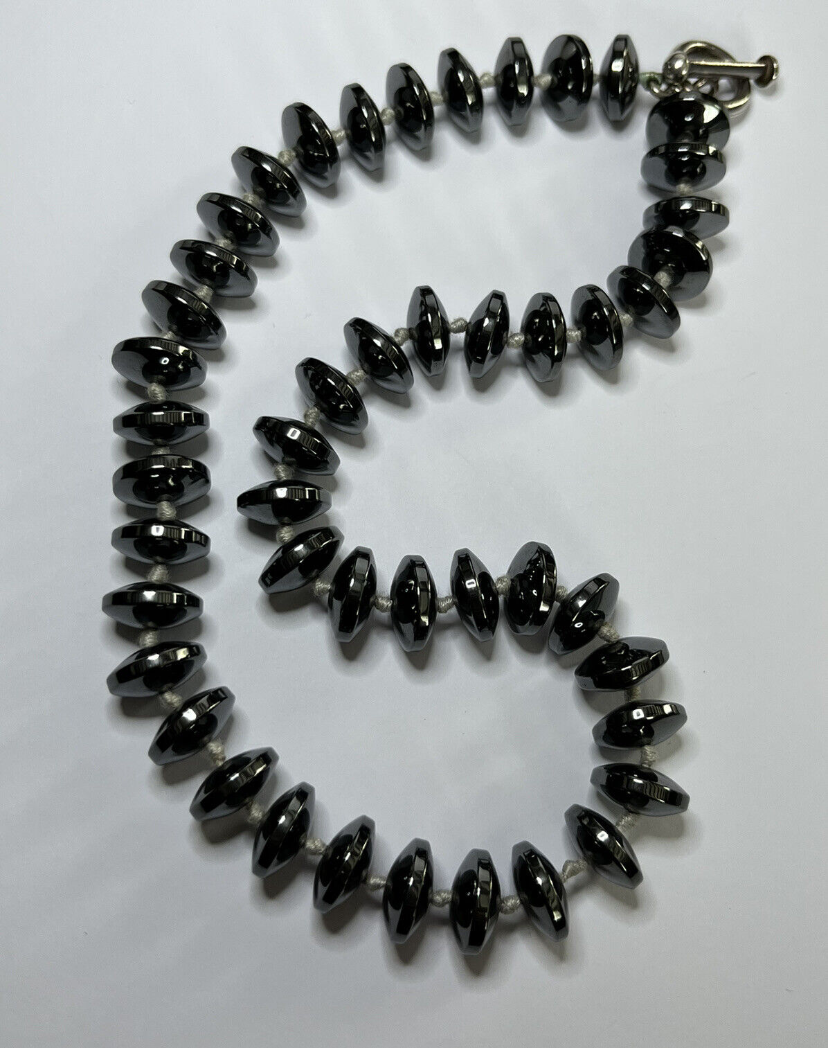Vintage Hand Knotted Hematite Silver Clasp Necklace