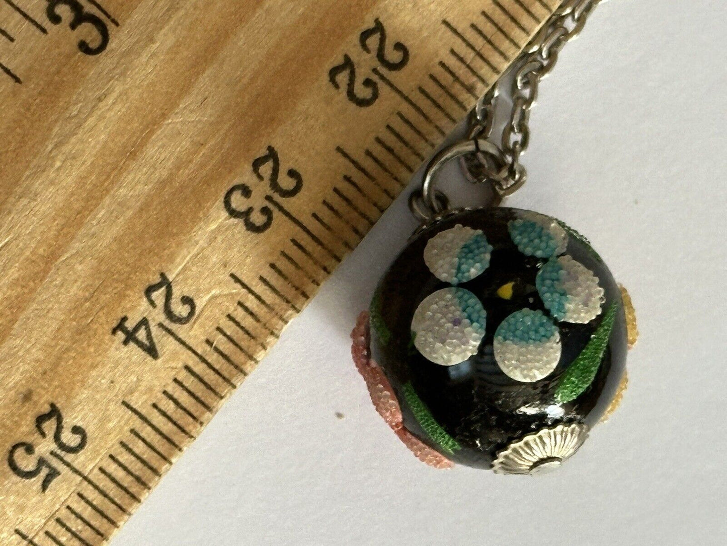Vintage Multicoloured Flowers Glass Pendant Necklace