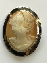 Vintage Silver Shell Carved Cameo Brooch Stamped