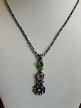 Vintage Pink Blue Green Flower Diamanté Drop Necklace