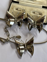 Vintage Silver Tone Butterfly Necklace Clip on Earring Set