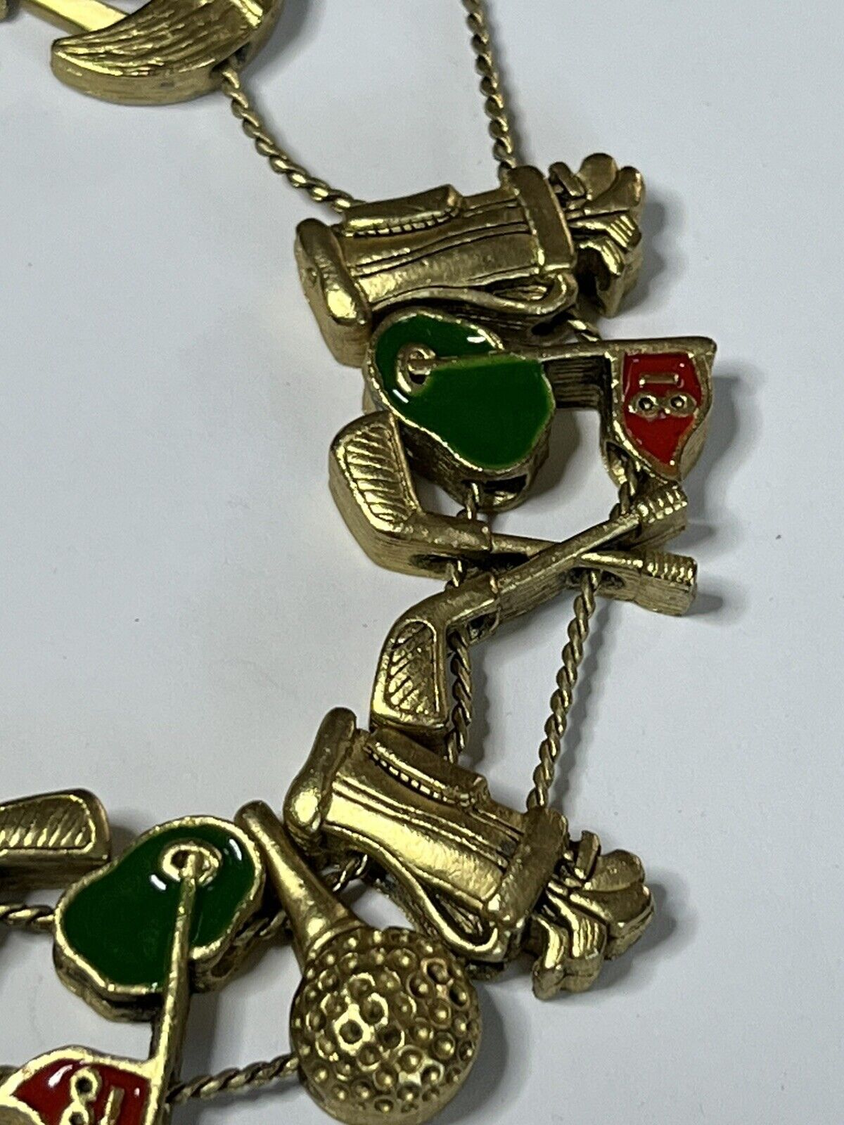 Vintage Gold Tone Golfing Enamel Bracelet
