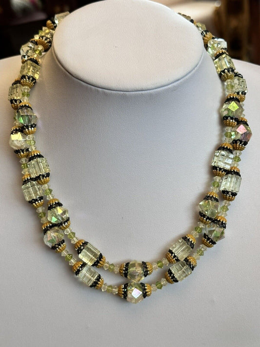 Vintage West German Aurora Borealis Double Strand Necklace