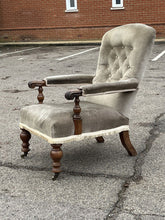 Victorian Library Armchair With Mahogany Frame, on Brass Castors.