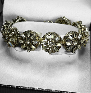 Vintage Baguette Diamanté Flower Link Bracelet