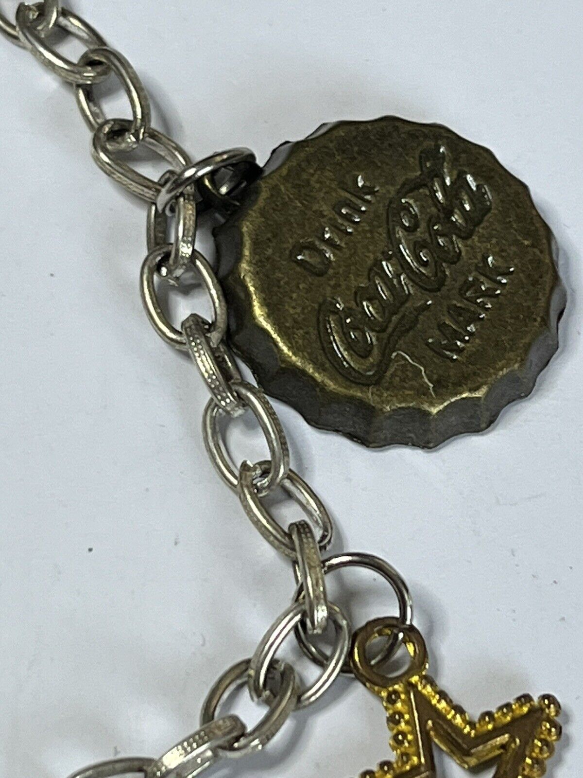 Vintage Gold  Silver Tone Coca Cola Charm Bracelet