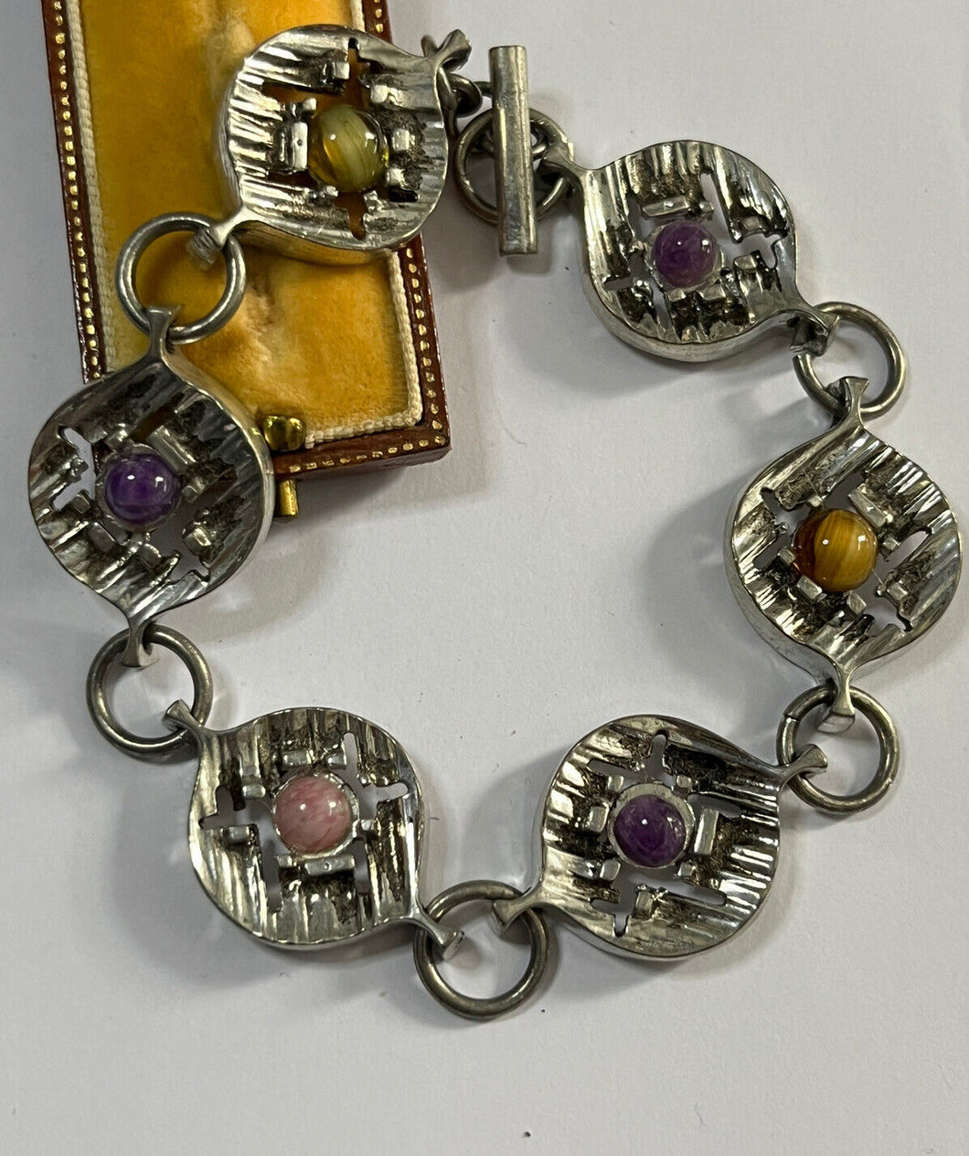 Vintage Stamped Finland Silver Tone Multicoloured Stone Brooch