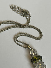 Vintage 1980s Rhodium Plated Green Solitaire Crystal Necklace New Old Stock