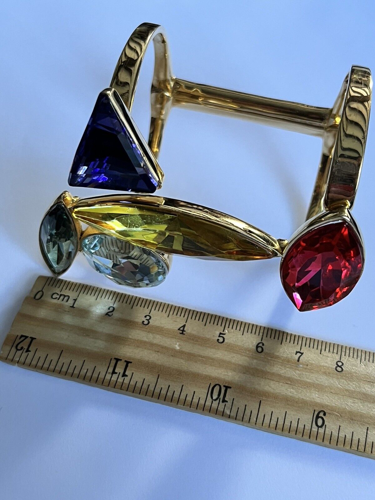Vintage Double Cuff Gold Plated Statement Multicoloured Diamanté Bracelet