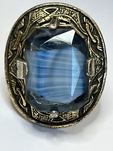 Vintage Celtic Large Glass Blue Stone Ring