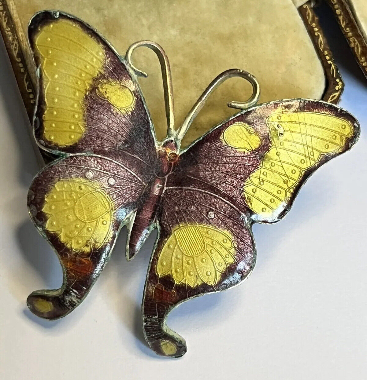 Vintage Yellow Purple Enamel Butterfly Brooch