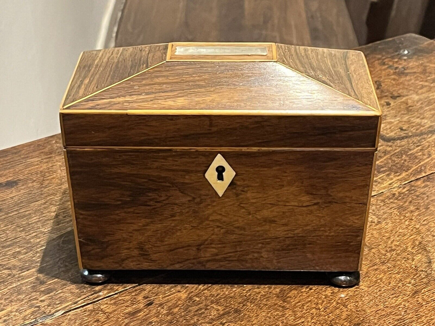 Georgian Rosewood Sarcophagus shape Tea Caddy. We ship WORLDWIDE.
