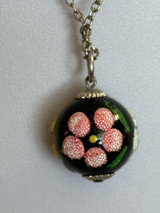 Vintage Multicoloured Flowers Glass Pendant Necklace