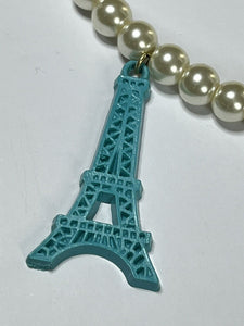 Vintage Faux Pearl Eiffel Tower Bows Necklace
