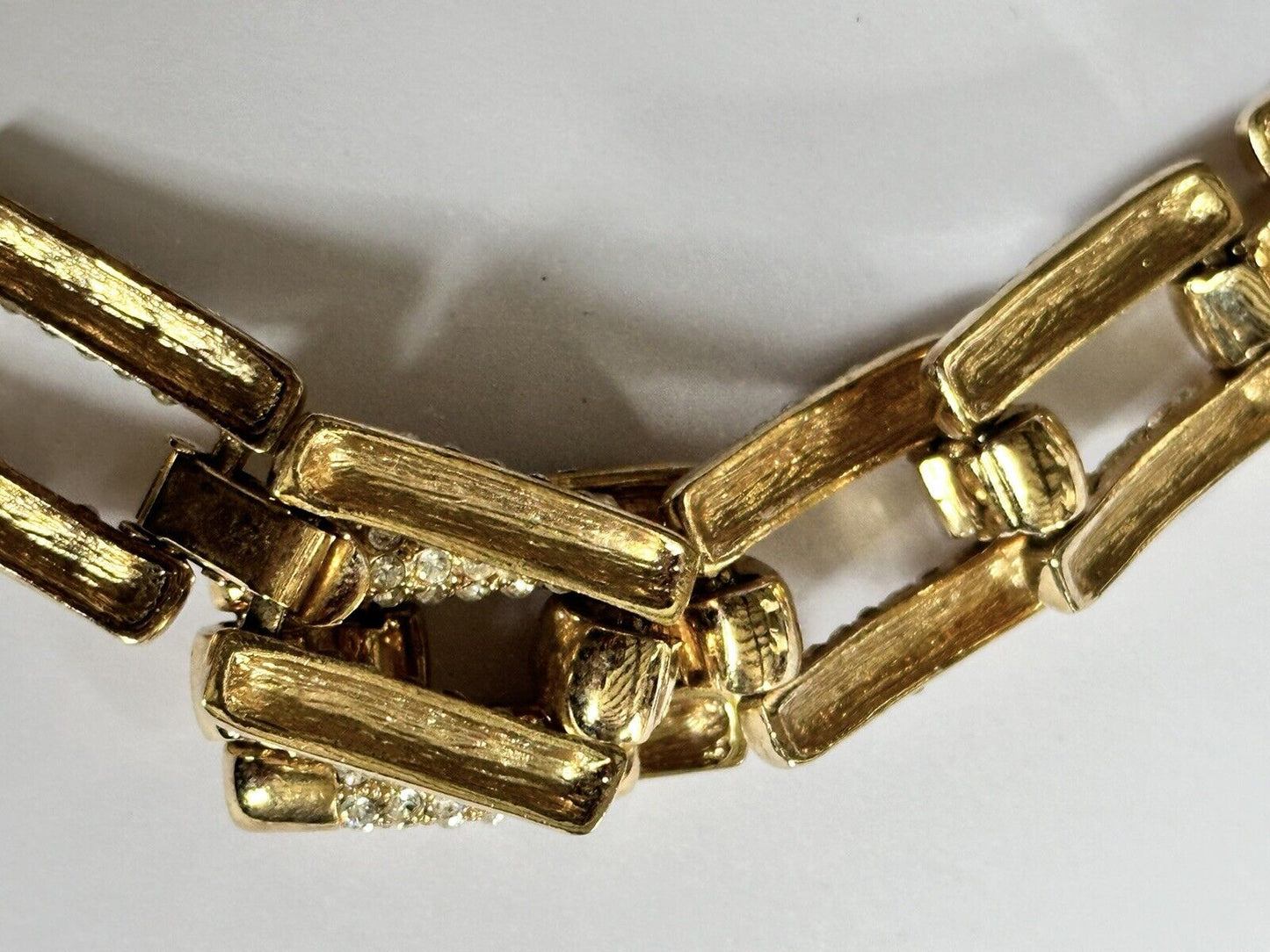 Vintage 1980s Gold Plated Diamanté Link Bracelet