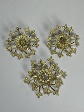 Vintage Gold Tone Paste Snowflake Flower Clip On Earring Brooch Set